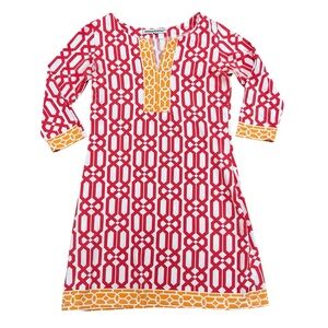 Barbara Gerwit Engineered Knit Dress Slit Neck Women S Red Orange 3/4 Sleeve